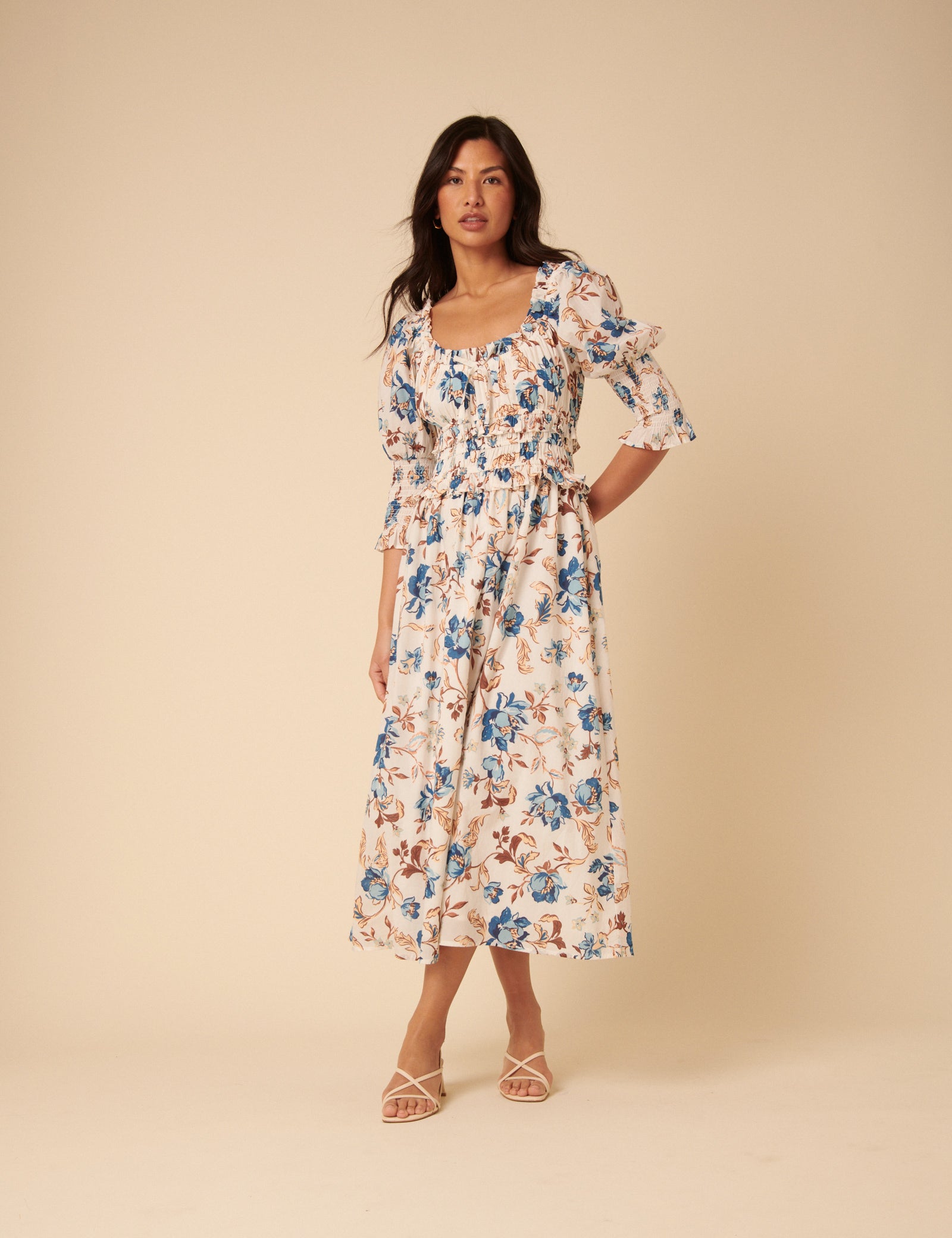 Cream Ditsy Floral Tie Neck Sadie Midi Dress Cream Ditsy Floral Tie Neck Sadie Midi Dress